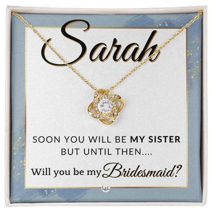 Bridesmaid Proposal, Custom Name - Will You Be My Bridesmaid, Sister in Law - Wedding Party , Dusty Blue And Gold Wedding Theme - Jewelry - Personalized Gift