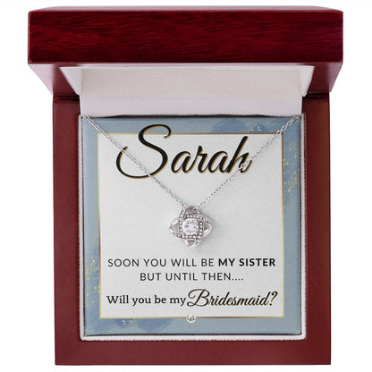 Bridesmaid Proposal, Custom Name - Will You Be My Bridesmaid, Sister in Law - Wedding Party , Dusty Blue And Gold Wedding Theme - Jewelry - Personalized Gift
