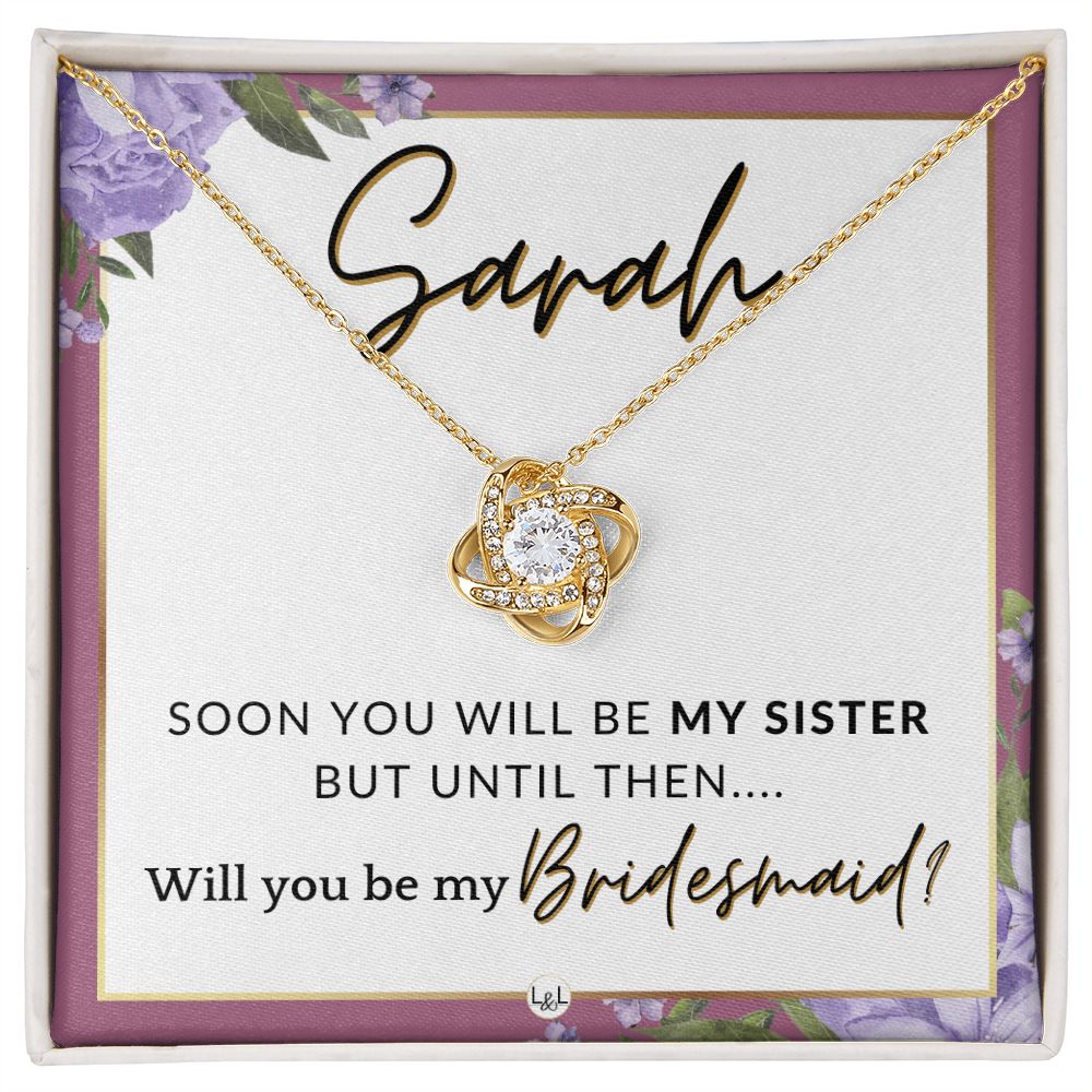 Bridesmaid Proposal, Custom Name - Will You Be My Bridesmaid, Sister in Law - Wedding Party , Pink Floral and Boho Wedding Theme - Jewelry - Personalized Gift