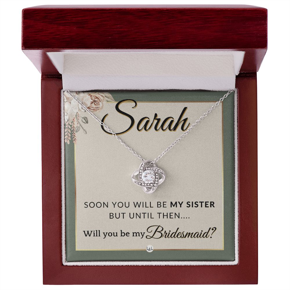 Bridesmaid Proposal, Custom Name - Will You Be My Bridesmaid, Sister in Law - Wedding Party , Sage Green & Boho Wedding Theme - Jewelry - Personalized Gift