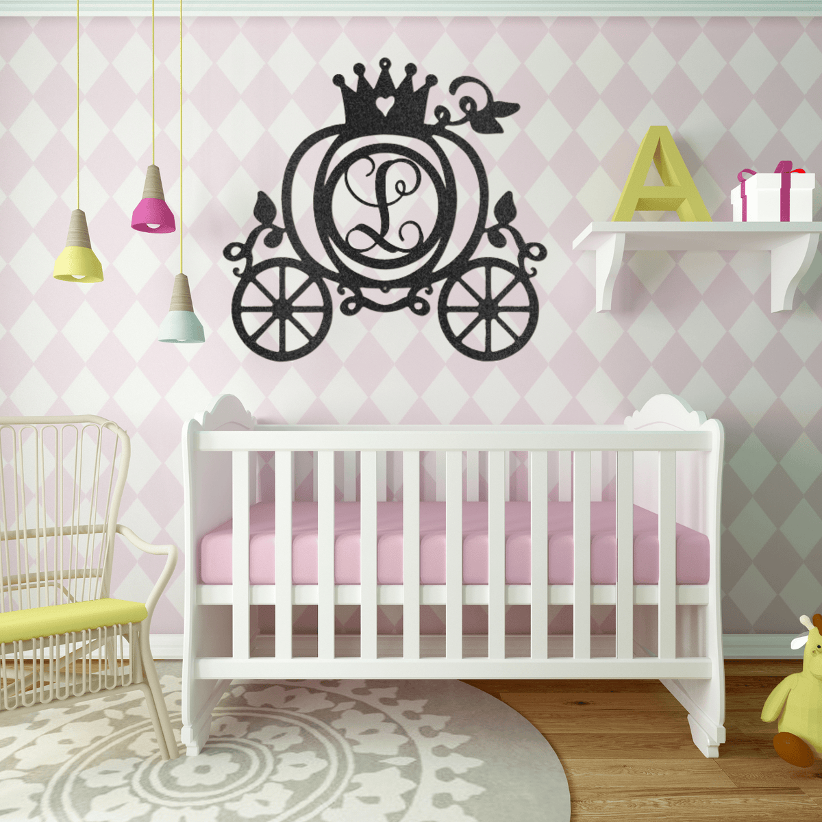 Carriage Initial Princess - Custom Metal Sign - Magical Wall Art - Liliana and Liam