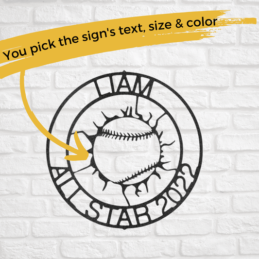 Circle Baseball/Softball Monogram - Custom Metal Sign - Sports Wall Art - Liliana and Liam