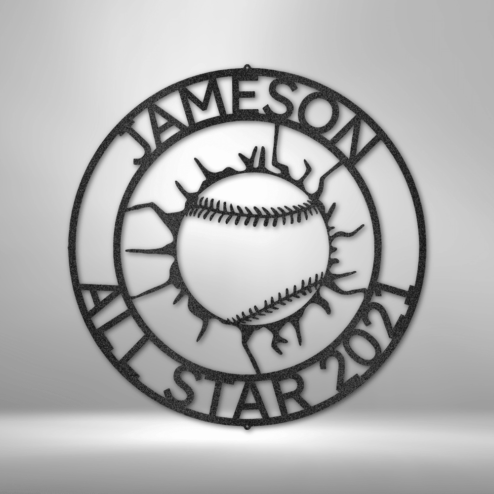 Circle Baseball/Softball Monogram - Custom Metal Sign - Sports Wall Art - Liliana and Liam