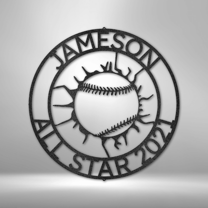 Circle Baseball/Softball Monogram - Custom Metal Sign - Sports Wall Art - Liliana and Liam