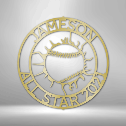 Circle Baseball/Softball Monogram - Custom Metal Sign - Sports Wall Art - Liliana and Liam