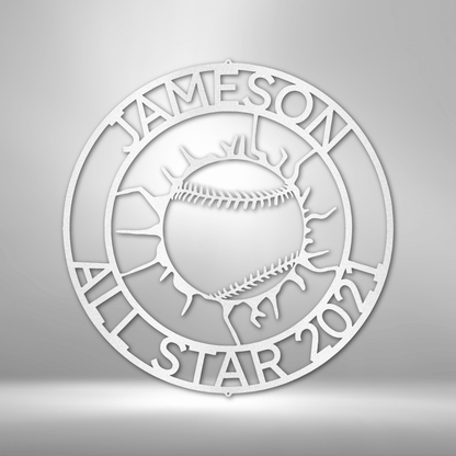 Circle Baseball/Softball Monogram - Custom Metal Sign - Sports Wall Art - Liliana and Liam