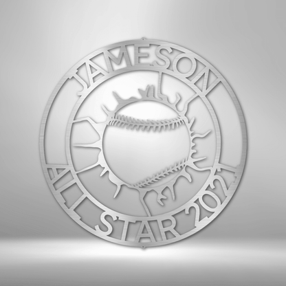 Circle Baseball/Softball Monogram - Custom Metal Sign - Sports Wall Art - Liliana and Liam