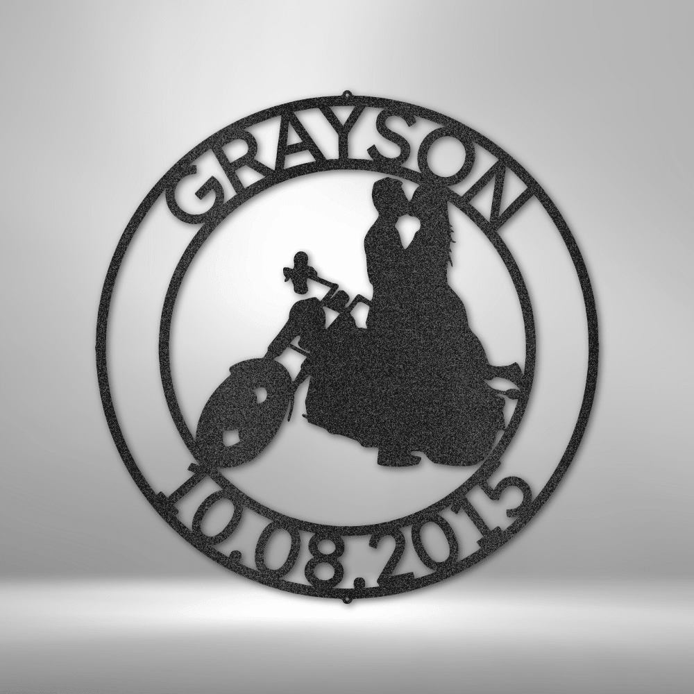 Classic Biker Couple | Personalized Motorcycle Metal Sign - Metal Wall Art - Personalized Gift