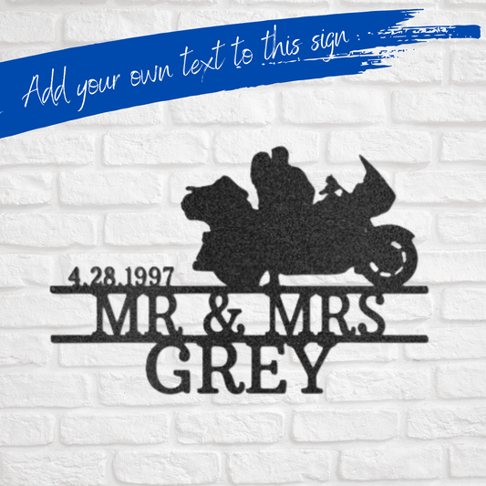 Couple on Bike | Personalized Motorcycle Metal Sign - Metal Wall Art - Personalized Gift
