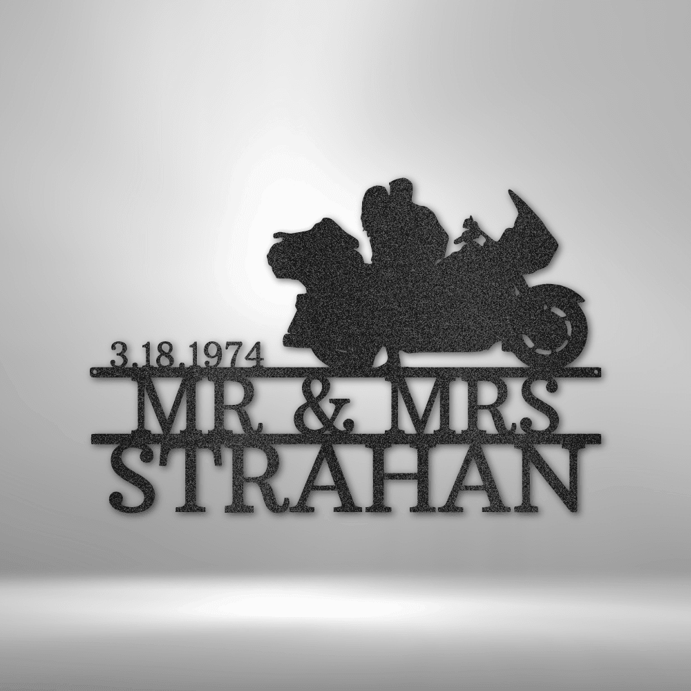 Couple on Bike | Personalized Motorcycle Metal Sign - Metal Wall Art - Personalized Gift