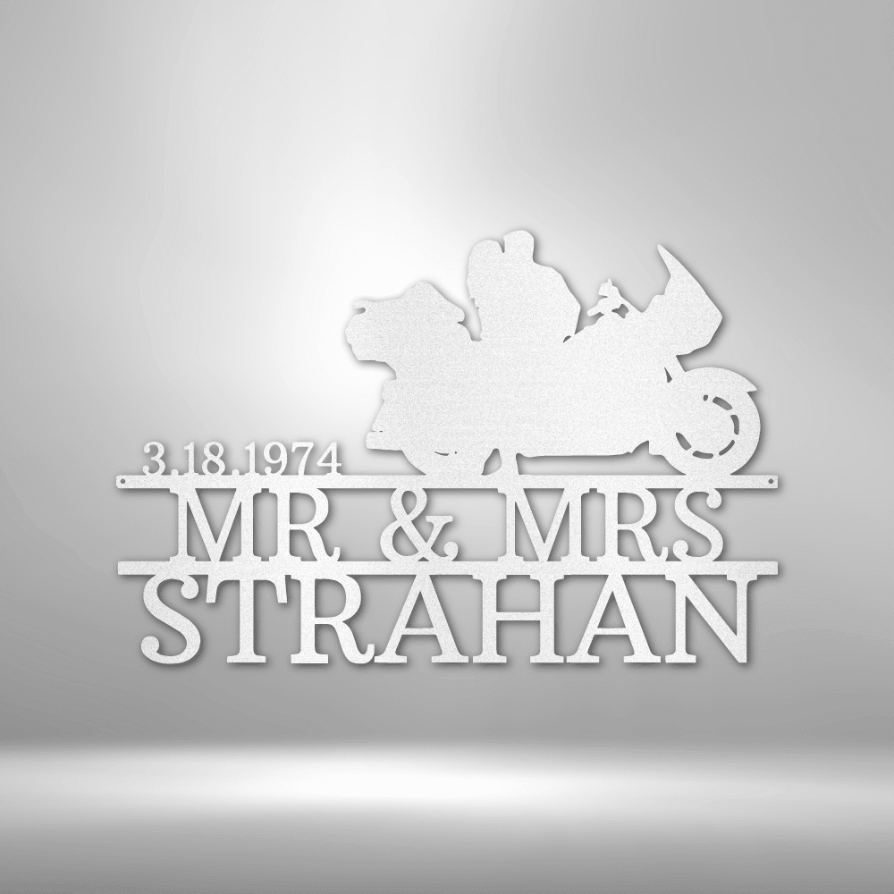 Couple on Bike | Personalized Motorcycle Metal Sign - Metal Wall Art - Personalized Gift