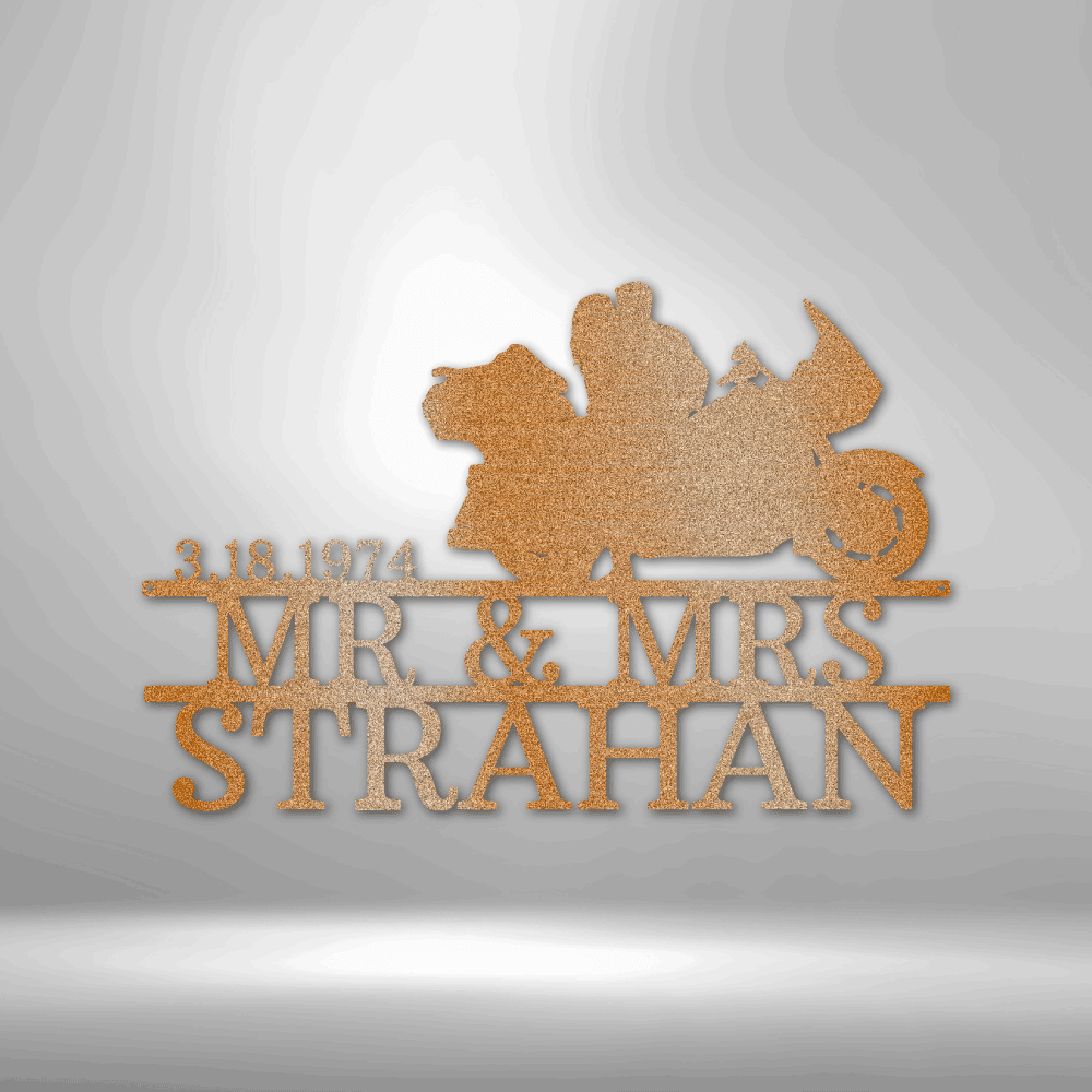 Couple on Bike | Personalized Motorcycle Metal Sign - Metal Wall Art - Personalized Gift
