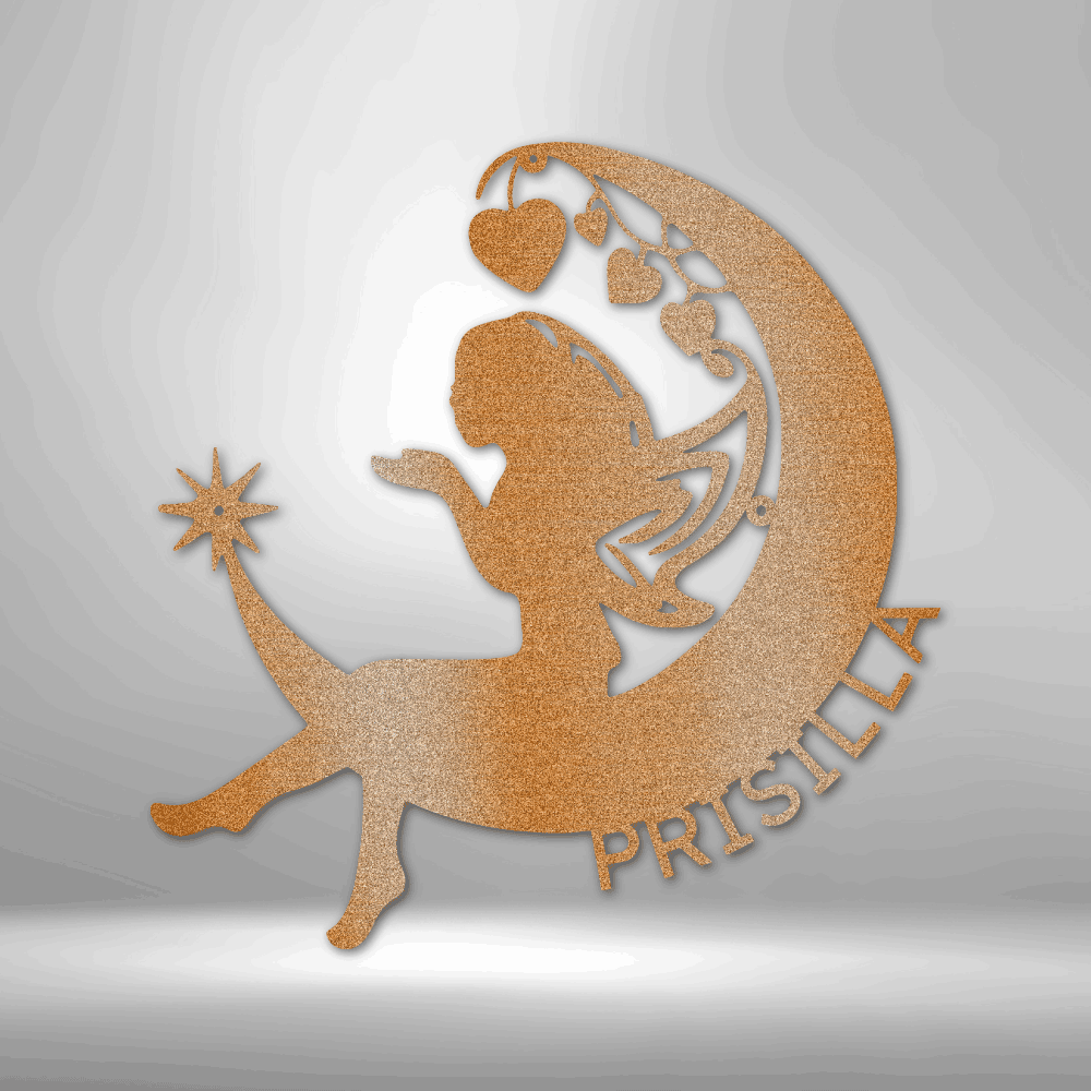Fairy Moon | Personalized Whimsical Metal Sign - Metal Wall Art - Personalized Gift