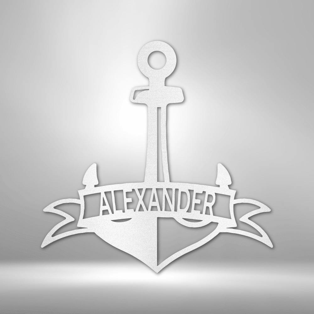 Fancy Anchor with Banner | Personalized Nautical Metal Sign - Metal Wall Art - Personalized Gift