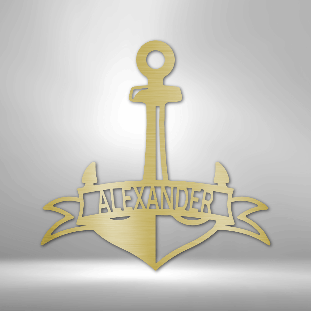 Fancy Anchor with Banner | Personalized Nautical Metal Sign - Metal Wall Art - Personalized Gift