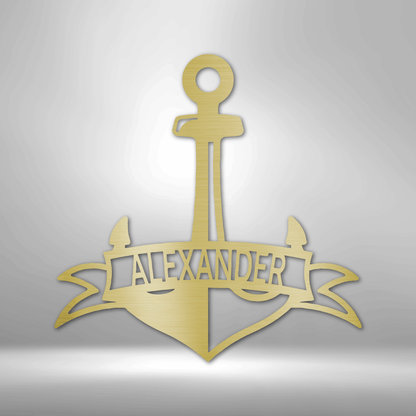 Fancy Anchor with Banner | Personalized Nautical Metal Sign - Metal Wall Art - Personalized Gift