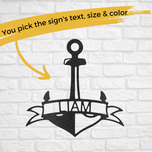 Fancy Anchor with Banner | Personalized Nautical Metal Sign - Metal Wall Art - Personalized Gift