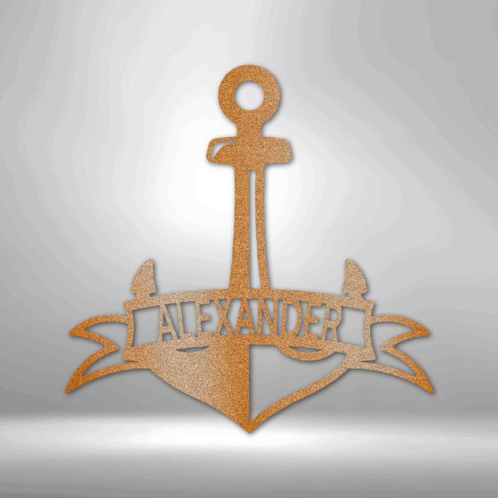 Fancy Anchor with Banner | Personalized Nautical Metal Sign - Metal Wall Art - Personalized Gift