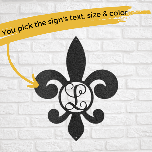 Fleur De Lis Initial | Personalized Family Metal Sign - Metal Wall Art - Personalized Gift
