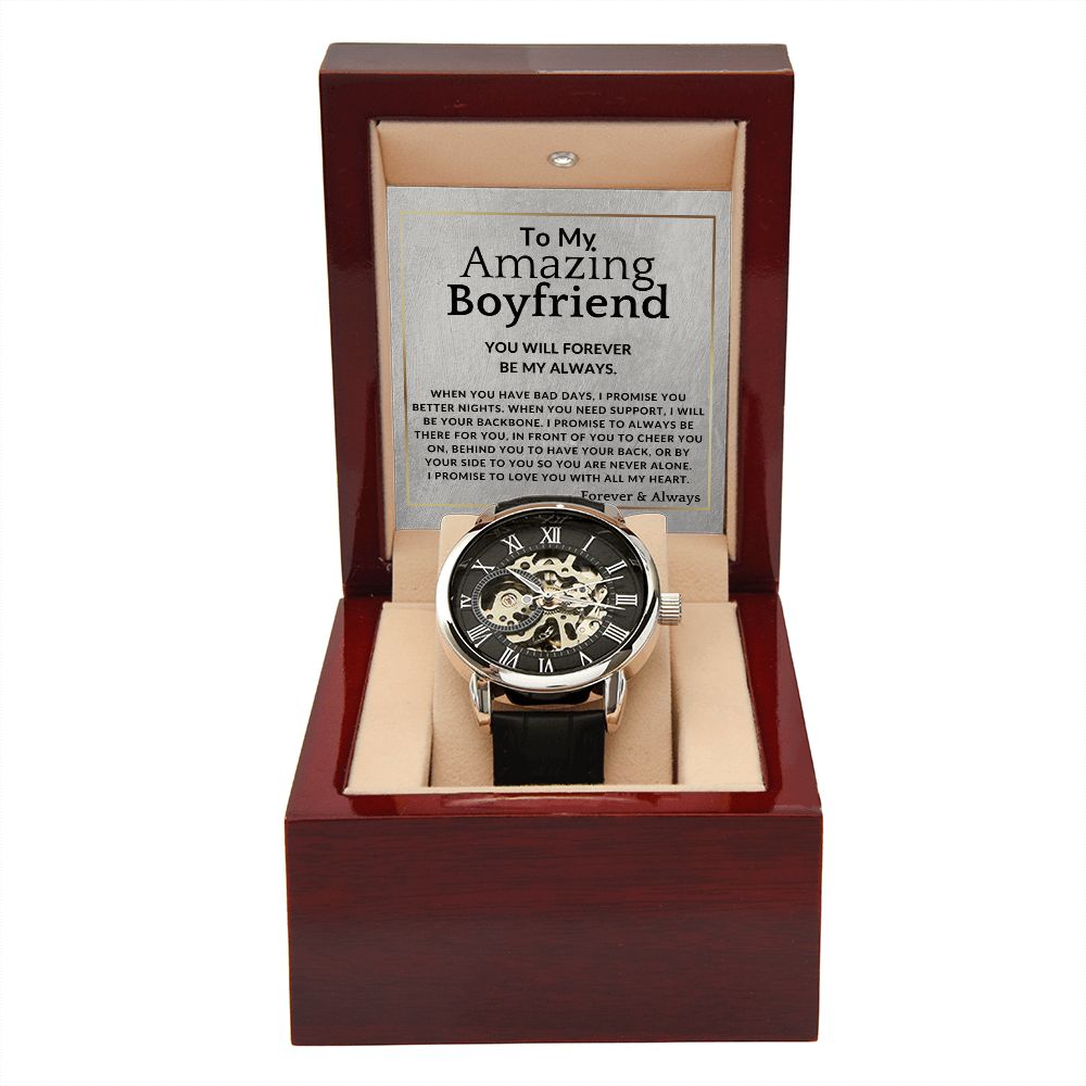 Forever My Always - Openwork Skeleton Watch + LED Watch Box - Gift For My Boyfriend - Jewelry - Personalized Gift