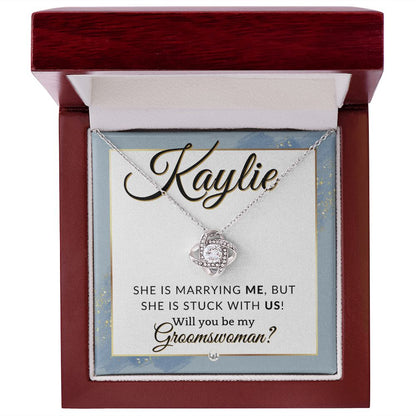 Groomswoman Proposal, Custom Name, From Groom - Be My Groomswoman - Wedding Party Accessories , Dusty Blue And Gold Wedding Theme - Jewelry - Personalized Gift