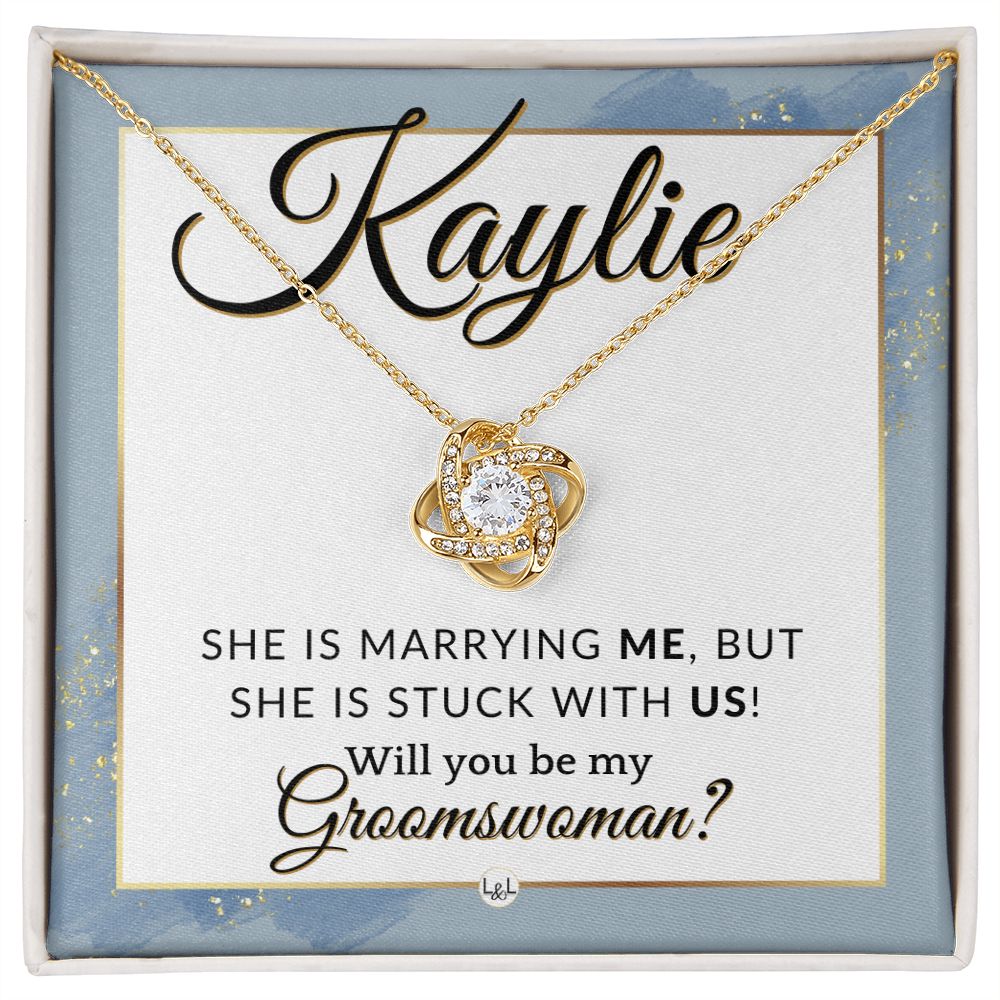 Groomswoman Proposal, Custom Name, From Groom - Be My Groomswoman - Wedding Party Accessories , Dusty Blue And Gold Wedding Theme - Jewelry - Personalized Gift