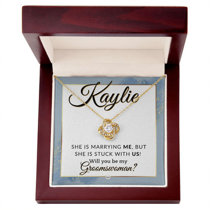 Groomswoman Proposal, Custom Name, From Groom - Be My Groomswoman - Wedding Party Accessories , Dusty Blue And Gold Wedding Theme - Jewelry - Personalized Gift