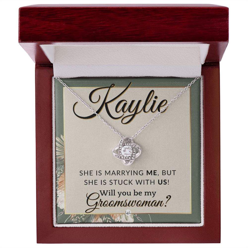 Groomswoman Proposal, Custom Name, From Groom - Be My Groomswoman - Wedding Party Accessories , Sage Green & Boho Wedding Theme - Jewelry - Personalized Gift