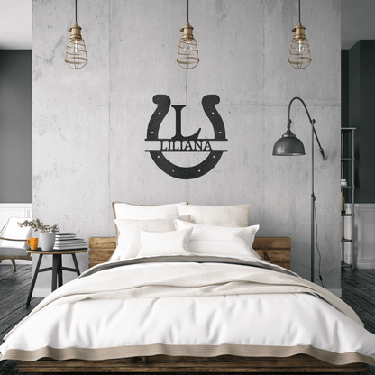 Horseshoe Monogram | Personalized Barn Metal Sign - Metal Wall Art - Personalized Gift