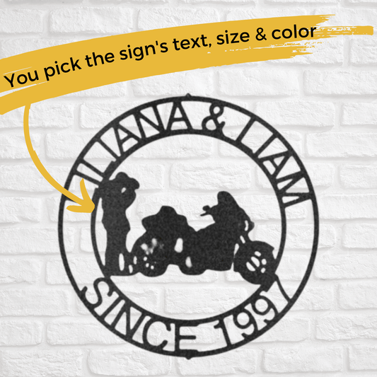 Hot Biker Couple | Personalized Motorcycle Metal Sign - Metal Wall Art - Personalized Gift