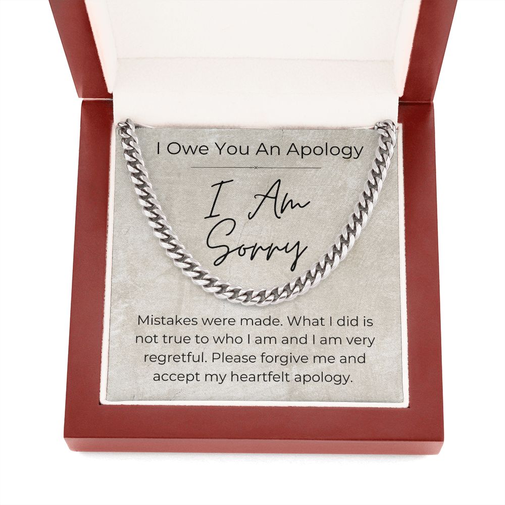 I Am Sorry - Apology Gift for a Guy - Linked Chain Necklace - Jewelry - Personalized Gift