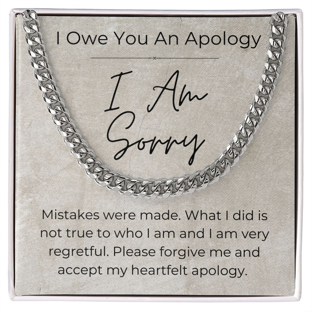 I Am Sorry - Apology Gift for a Guy - Linked Chain Necklace - Jewelry - Personalized Gift