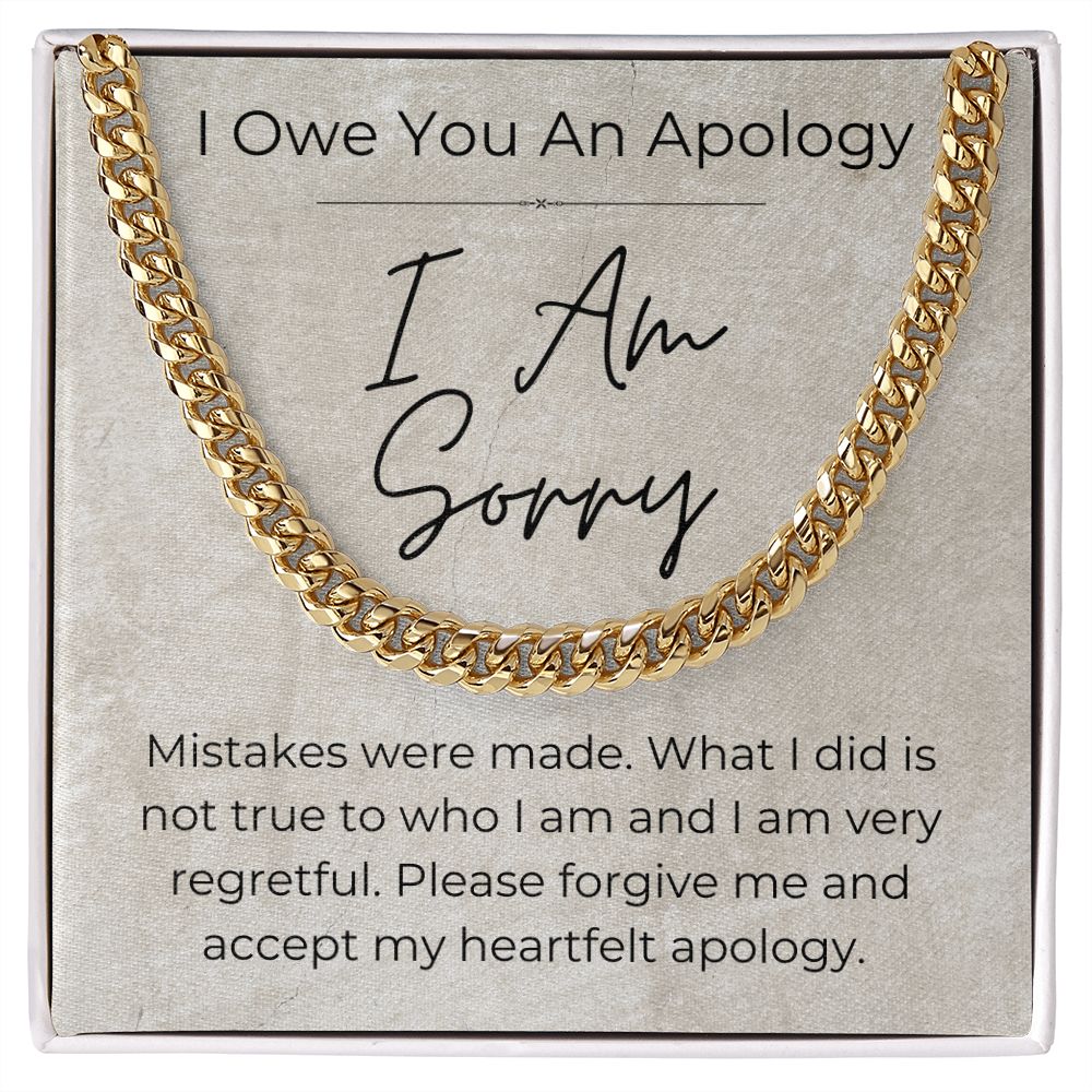 I Am Sorry - Apology Gift for a Guy - Linked Chain Necklace - Jewelry - Personalized Gift