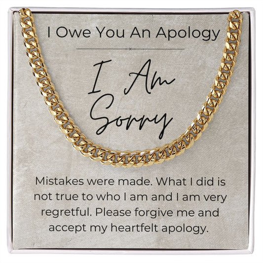 I Am Sorry - Apology Gift for a Guy - Linked Chain Necklace - Jewelry - Personalized Gift