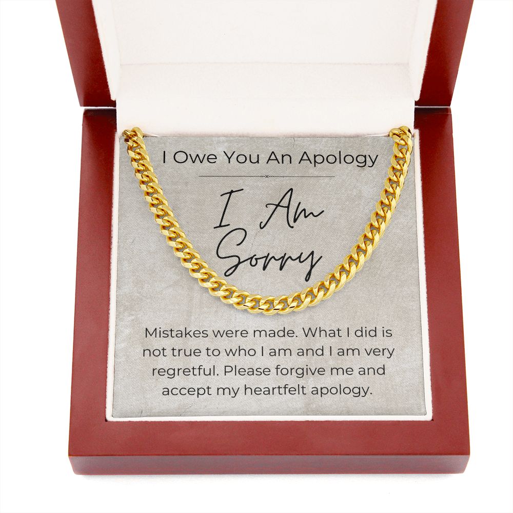 I Am Sorry - Apology Gift for a Guy - Linked Chain Necklace - Jewelry - Personalized Gift