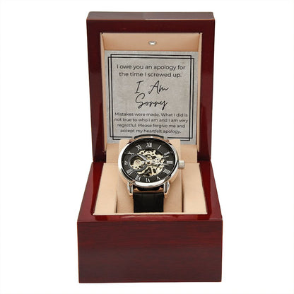 I Am Sorry - Openwork Skeleton Watch + LED Watch Box - Apology Gift - Jewelry - Personalized Gift