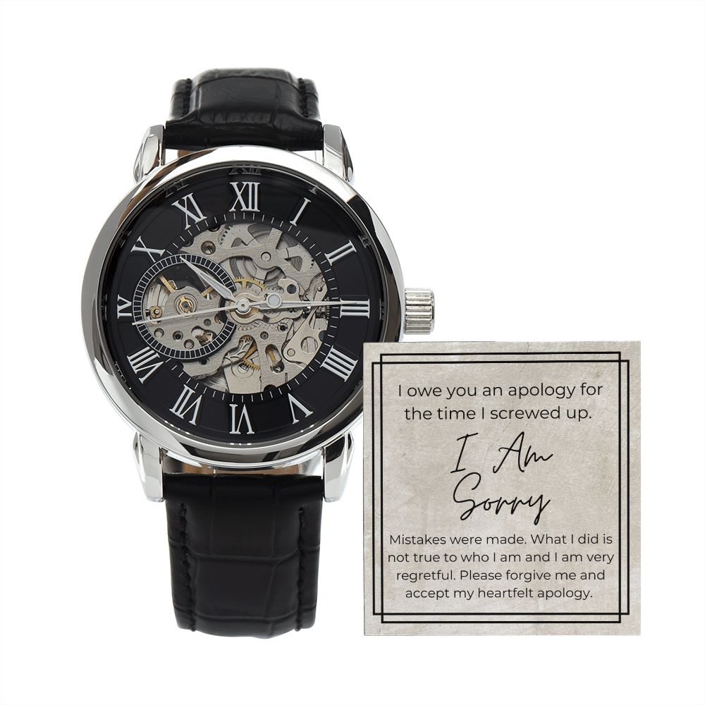 I Am Sorry - Openwork Skeleton Watch + LED Watch Box - Apology Gift - Jewelry - Personalized Gift