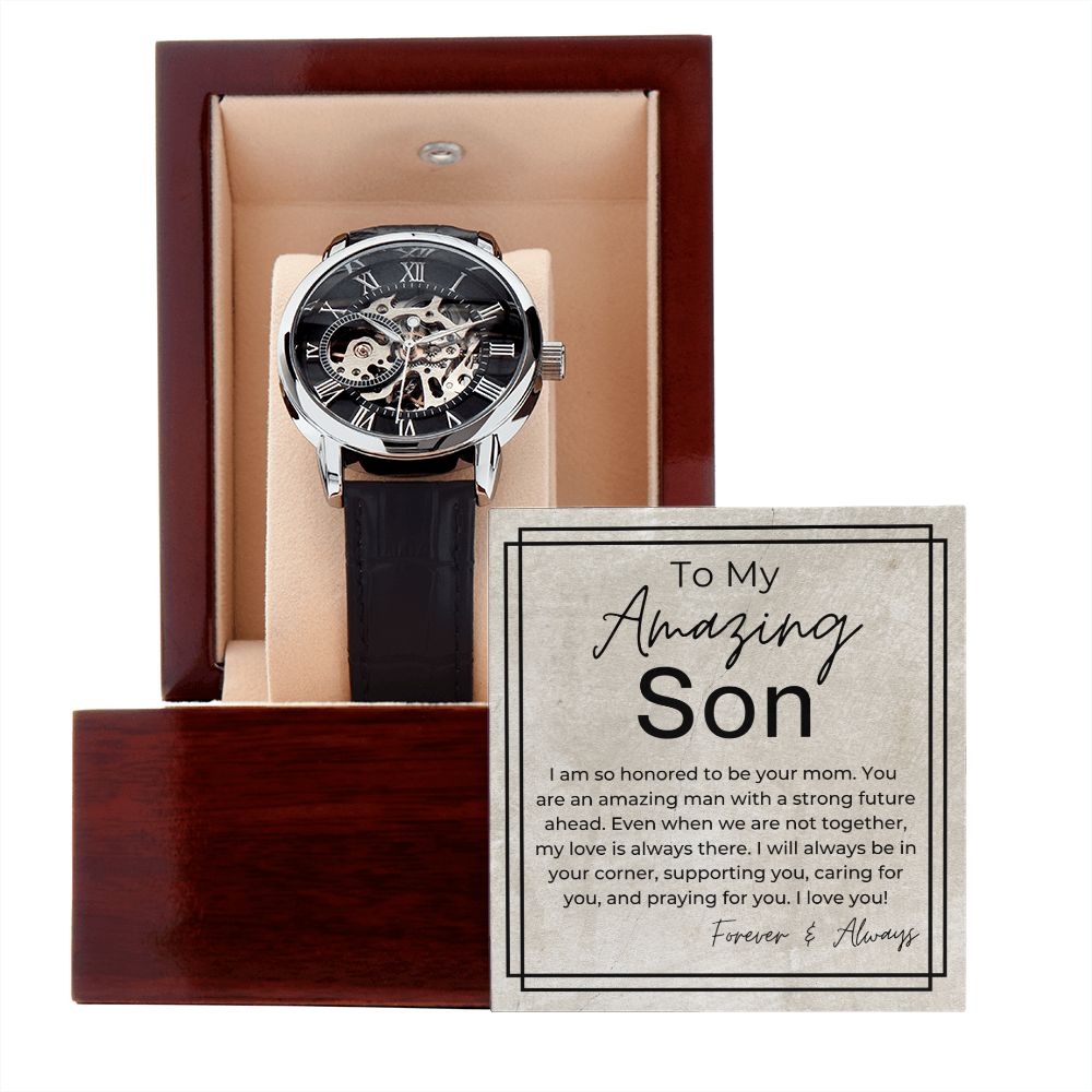 I Will Always Be In Your Corner - Openwork Skeleton Watch + LED Watch Box - A Gift For Son From Mom - Jewelry - Personalized Gift