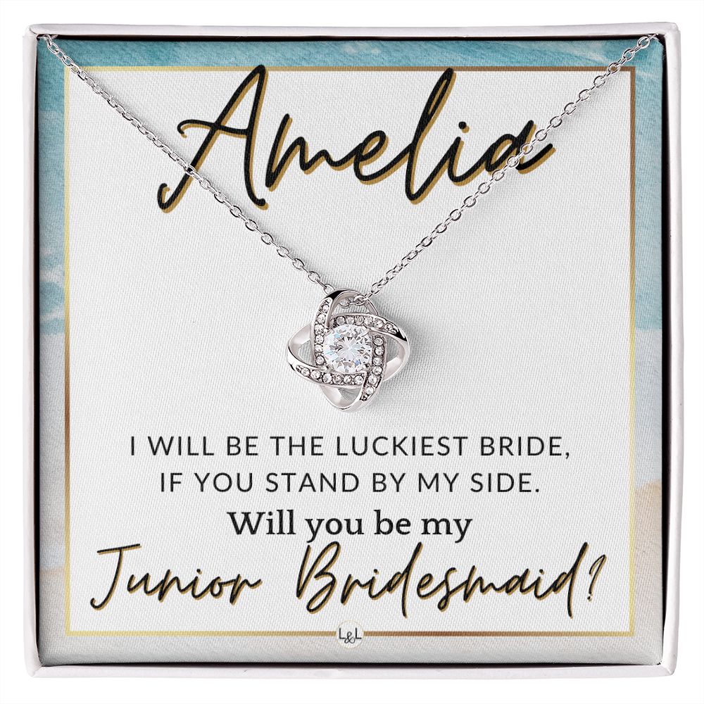 Junior Bridesmaid Proposal, Custom Name - Great Wedding Party Gift From Bride - Be By My Side , Beach and Destination Wedding Theme - Jewelry - Personalized Gift