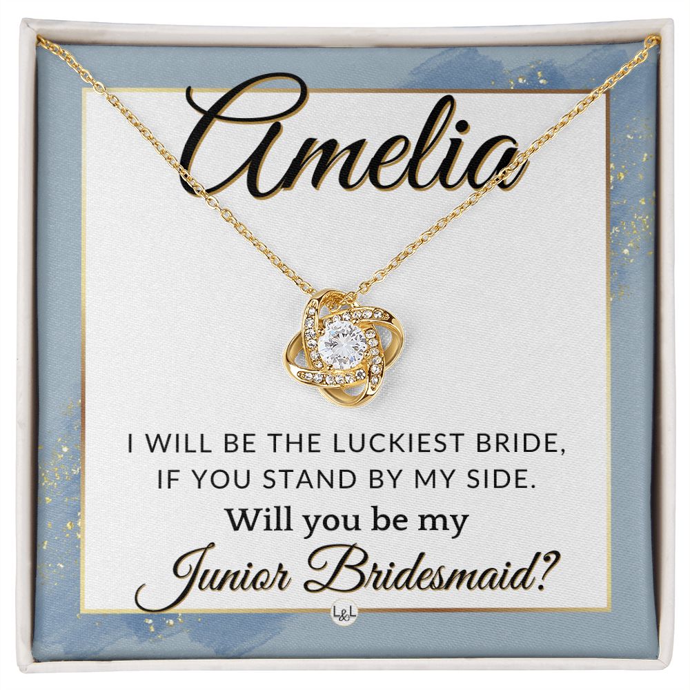Junior Bridesmaid Proposal, Custom Name - Great Wedding Party Gift From Bride - Be By My Side , Dusty Blue And Gold Wedding Theme - Jewelry - Personalized Gift