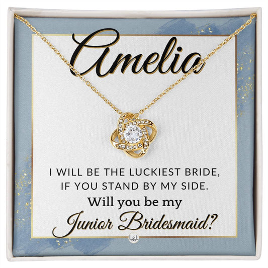 Junior Bridesmaid Proposal, Custom Name - Great Wedding Party Gift From Bride - Be By My Side , Dusty Blue And Gold Wedding Theme - Jewelry - Personalized Gift