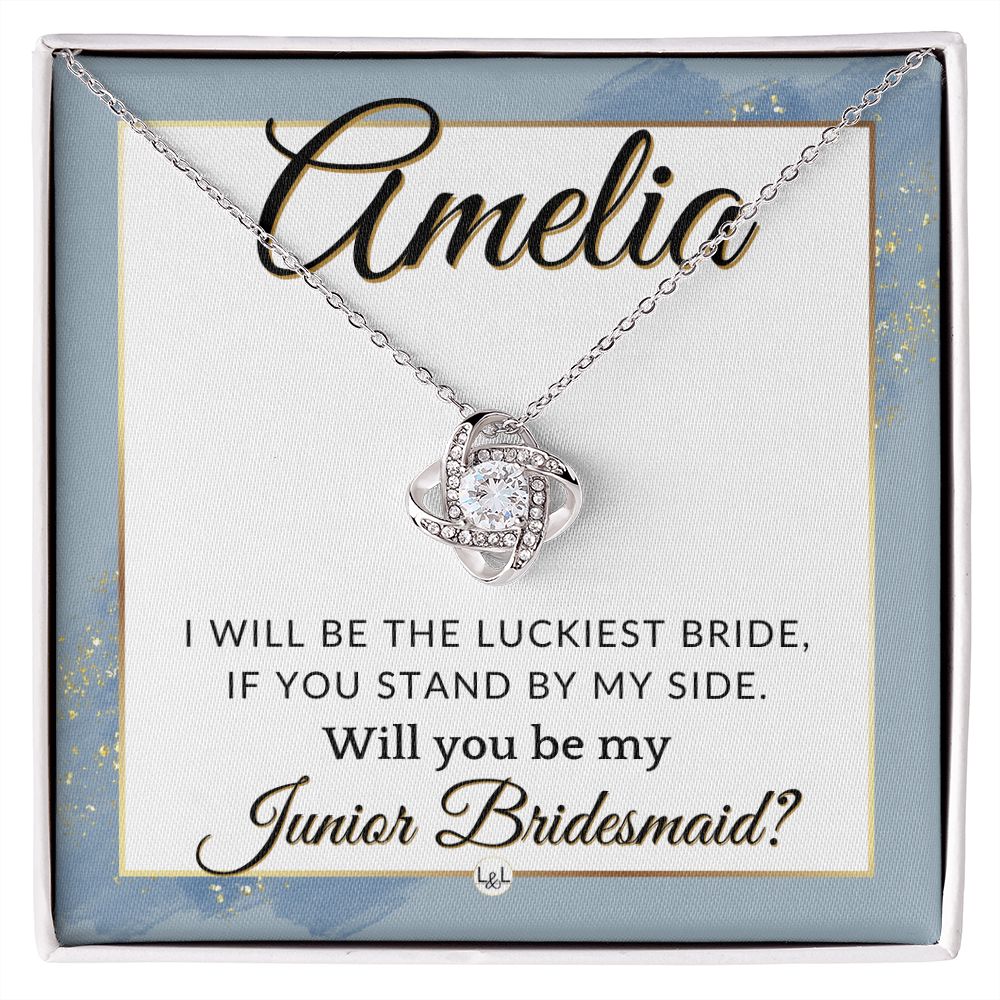 Junior Bridesmaid Proposal, Custom Name - Great Wedding Party Gift From Bride - Be By My Side , Dusty Blue And Gold Wedding Theme - Jewelry - Personalized Gift