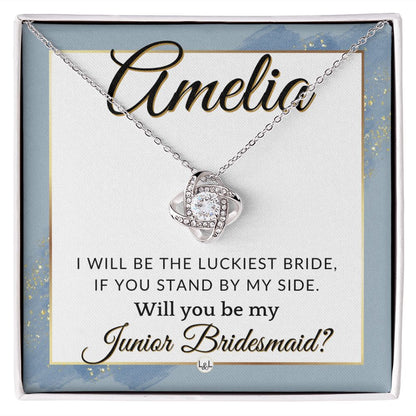 Junior Bridesmaid Proposal, Custom Name - Great Wedding Party Gift From Bride - Be By My Side , Dusty Blue And Gold Wedding Theme - Jewelry - Personalized Gift