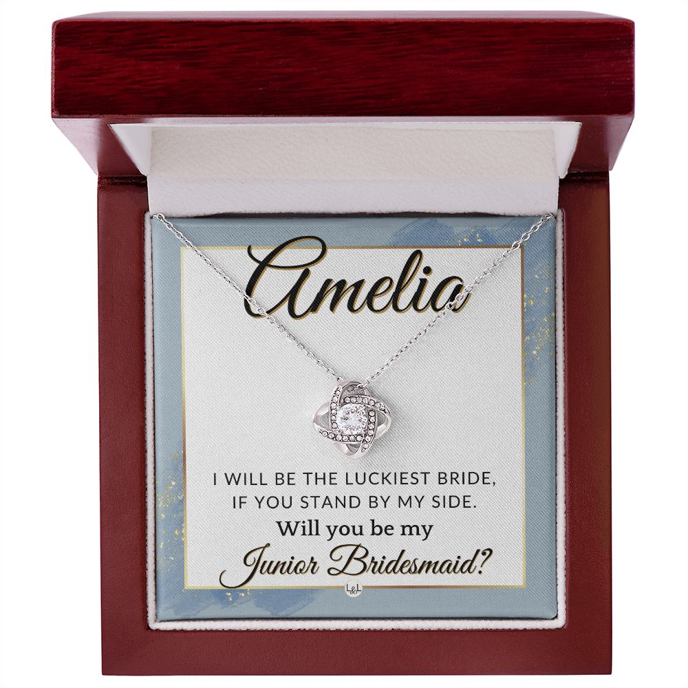 Junior Bridesmaid Proposal, Custom Name - Great Wedding Party Gift From Bride - Be By My Side , Dusty Blue And Gold Wedding Theme - Jewelry - Personalized Gift