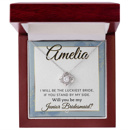 Junior Bridesmaid Proposal, Custom Name - Great Wedding Party Gift From Bride - Be By My Side , Dusty Blue And Gold Wedding Theme - Jewelry - Personalized Gift