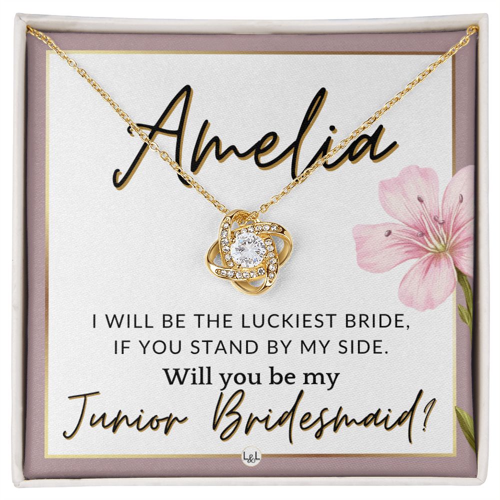 Junior Bridesmaid Proposal, Custom Name - Great Wedding Party Gift From Bride - Be By My Side , Pink Floral and Boho Wedding Theme - Jewelry - Personalized Gift