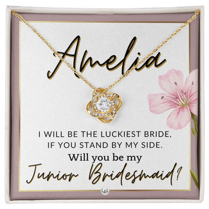 Junior Bridesmaid Proposal, Custom Name - Great Wedding Party Gift From Bride - Be By My Side , Pink Floral and Boho Wedding Theme - Jewelry - Personalized Gift