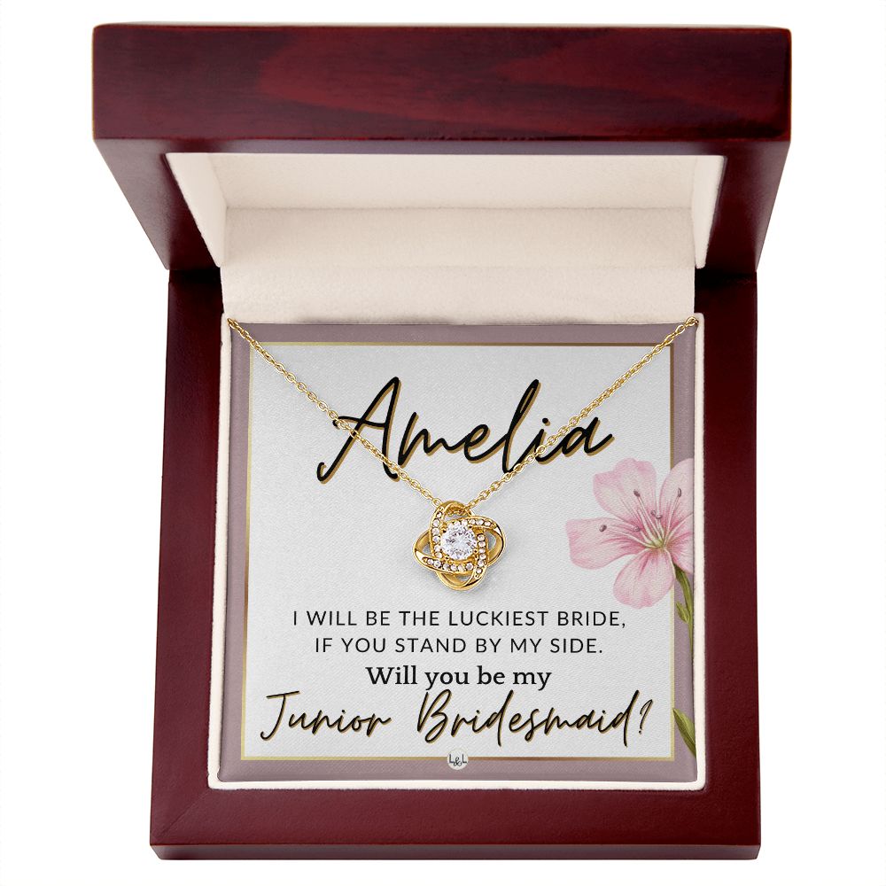 Junior Bridesmaid Proposal, Custom Name - Great Wedding Party Gift From Bride - Be By My Side , Pink Floral and Boho Wedding Theme - Jewelry - Personalized Gift
