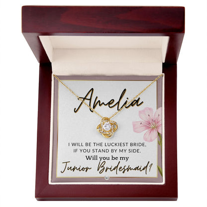 Junior Bridesmaid Proposal, Custom Name - Great Wedding Party Gift From Bride - Be By My Side , Pink Floral and Boho Wedding Theme - Jewelry - Personalized Gift