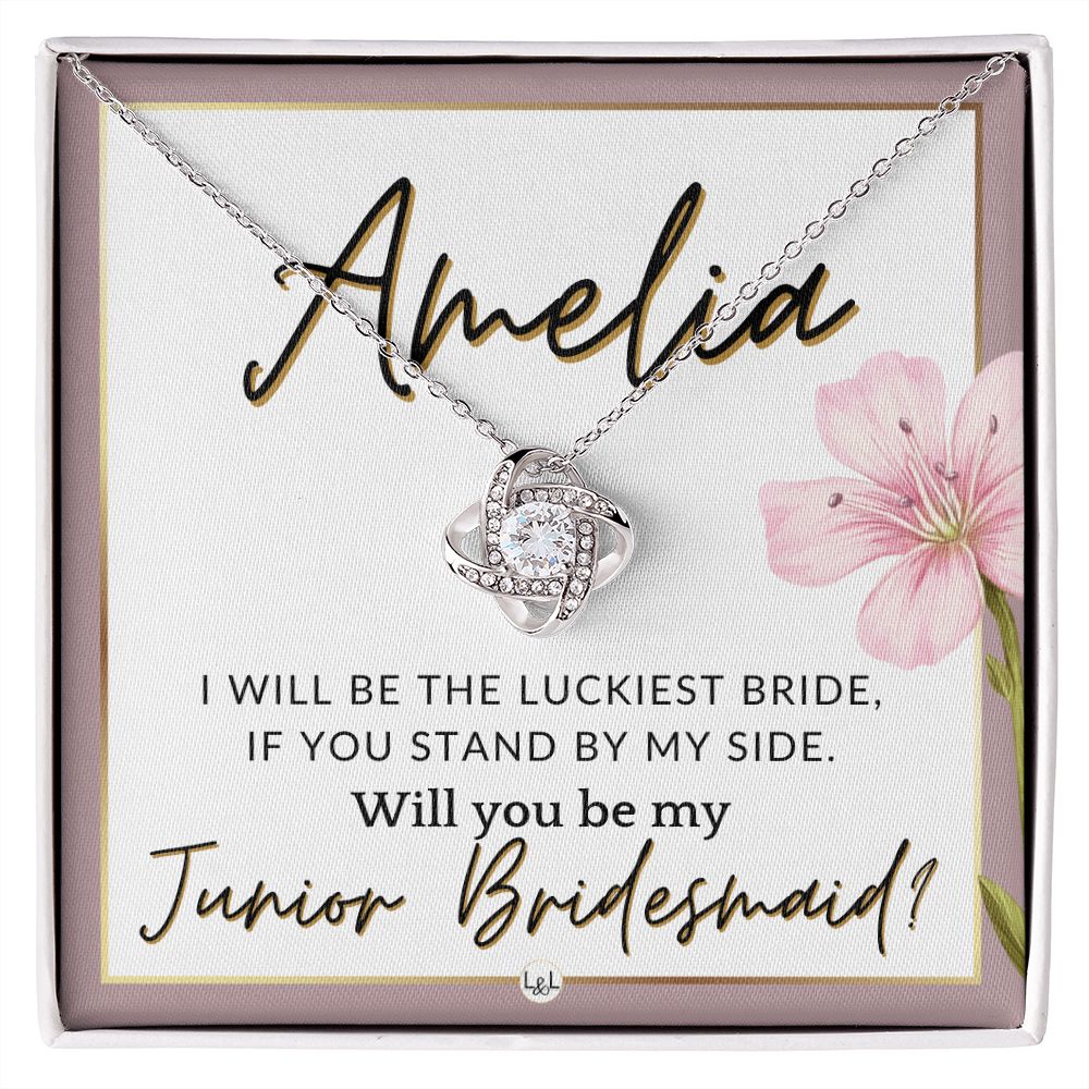 Junior Bridesmaid Proposal, Custom Name - Great Wedding Party Gift From Bride - Be By My Side , Pink Floral and Boho Wedding Theme - Jewelry - Personalized Gift
